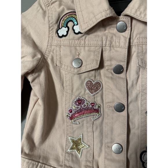 Childrens Place Girls Jean Jacket‎ Pink Girls Rule Patches 4T - Picture 3 of 6